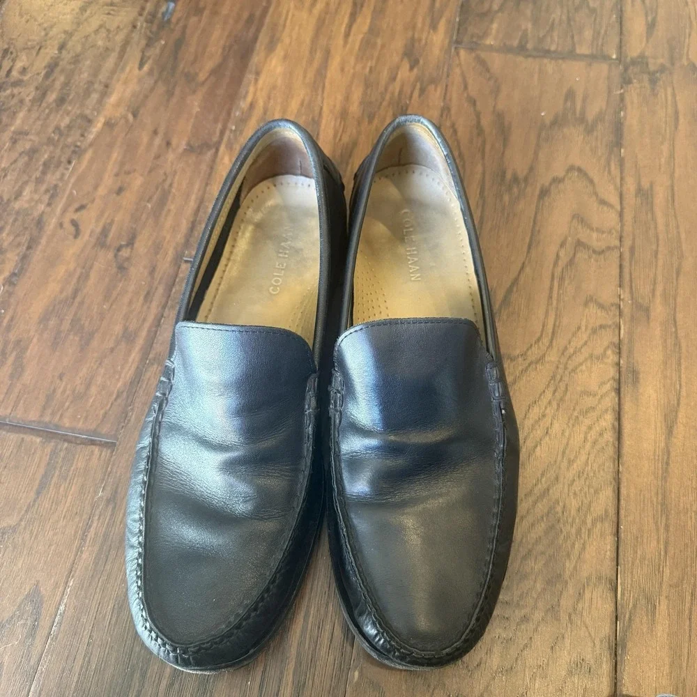Cole Haan Shoes Mens 9.5 Black Leather Loafers Slip On Moc Toe Dress C12658 Nice